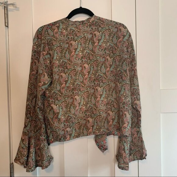 Vintage Karma Highway Boho Waterfall Top Wide Flare Sleeves Paisley Print - Picture 6 of 10